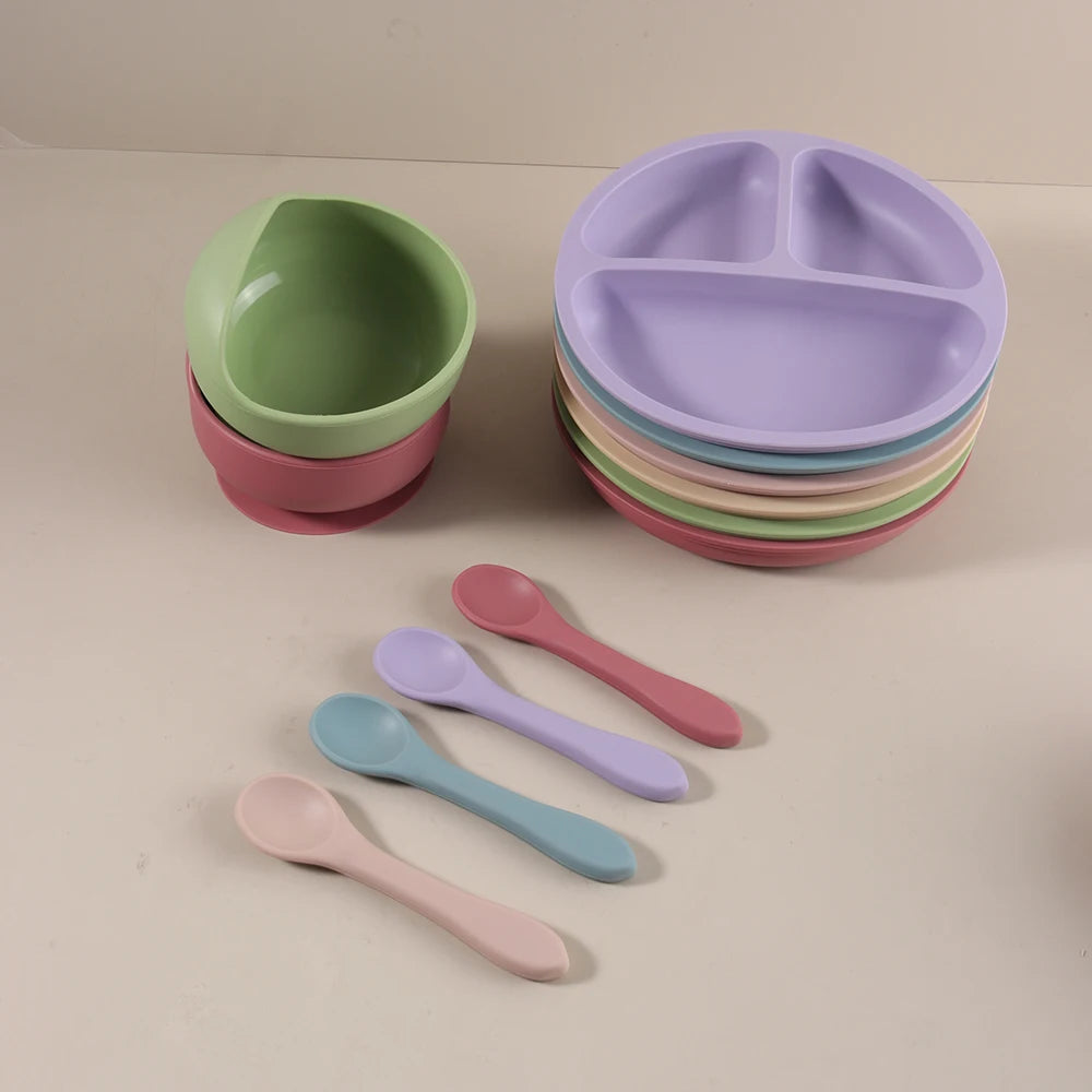 2025 baby feeding plate 3 grids divided sauction bowl spoon fork set boy girl tableware