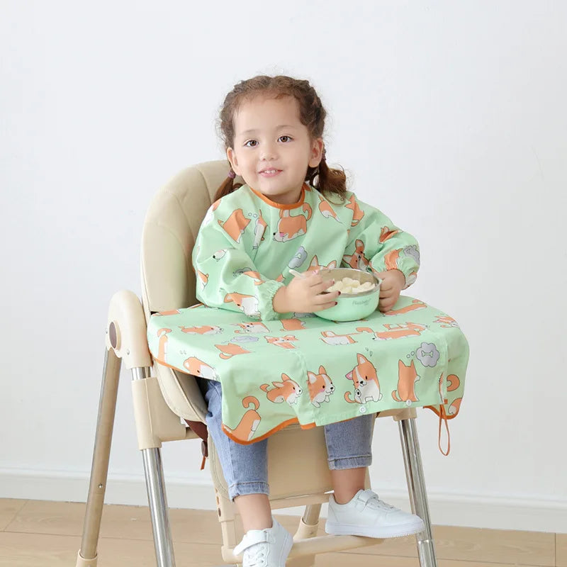 Machine Washable Adjustable Straps Baby Feeding Burp Cloths Breathable Baby Bib Spill-Proof Waterproof Long Sleeve Weaning Bib