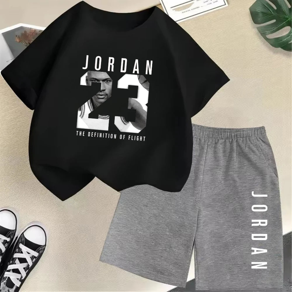 Summer Short Sleeve Children's T-shirt Set Sports Fashion Boys Girls Shorts 2pcs Set Casual Brand Print Graphics Kid Set Outfits