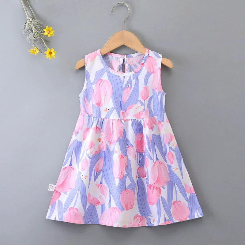 Baby Girls Summer Dress Sleeveless Cute Print Children's Dresses Cotton Toddler Kids Party Sundress Clothes Baby Clothing Skirts