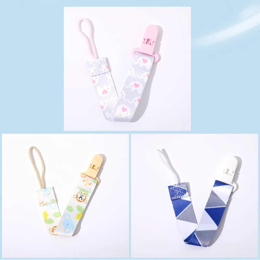 Cute Cartoon Baby Pacifier Clips Ribbon Anti-drop Buckle Strap Pacifier Chain Fixed Button Adjustable Dummy Clip