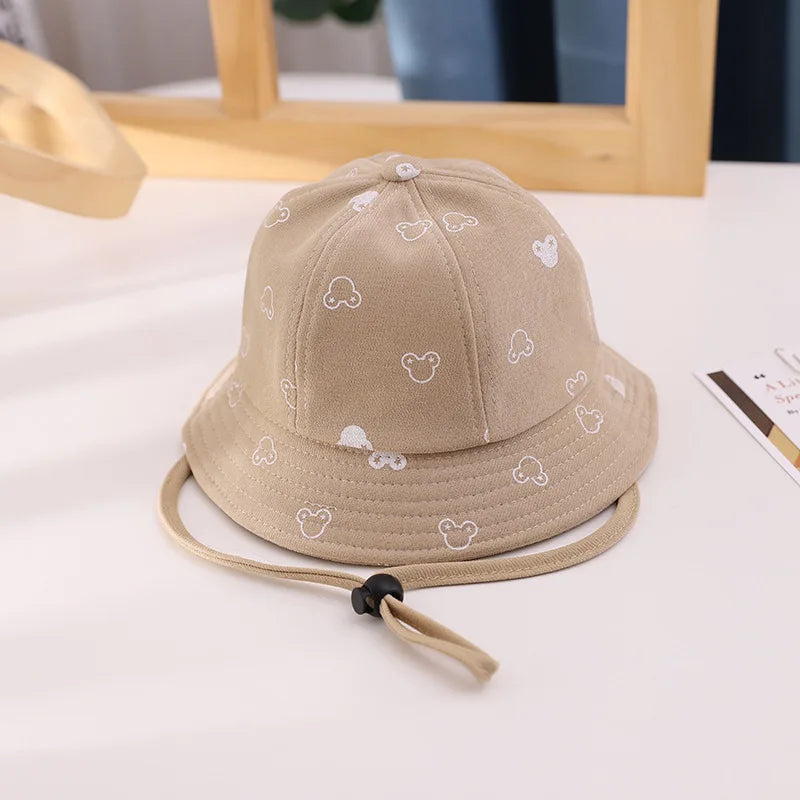Baby Sunscreen Bucket Hats Cute Cartoon Print Toddler Boy Girl Outdoor UV Protection Fisherman Caps Korean Adjustable Kids Hats