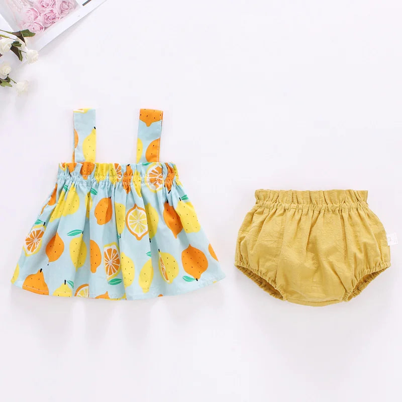 Summer Newborn Baby Clothes For Girls Boys Set Print Thin Mini Dress And PP Shorts 2Pcs Set Infant Baby Clothing Outfit 6-24M