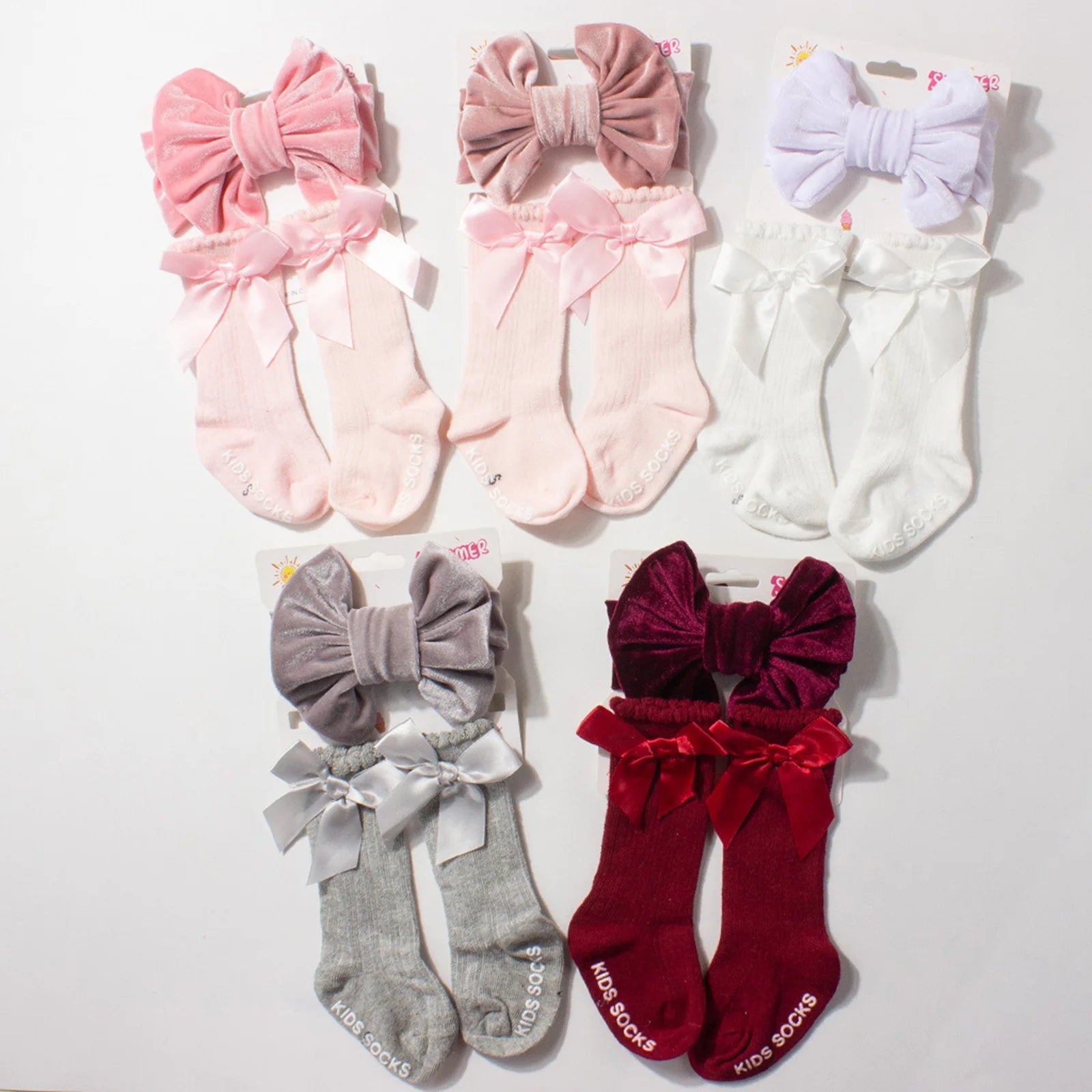 Baby Girls Socks Headband Set Breathable Knit Bow Princess Socks for Party, Wedding, Photography