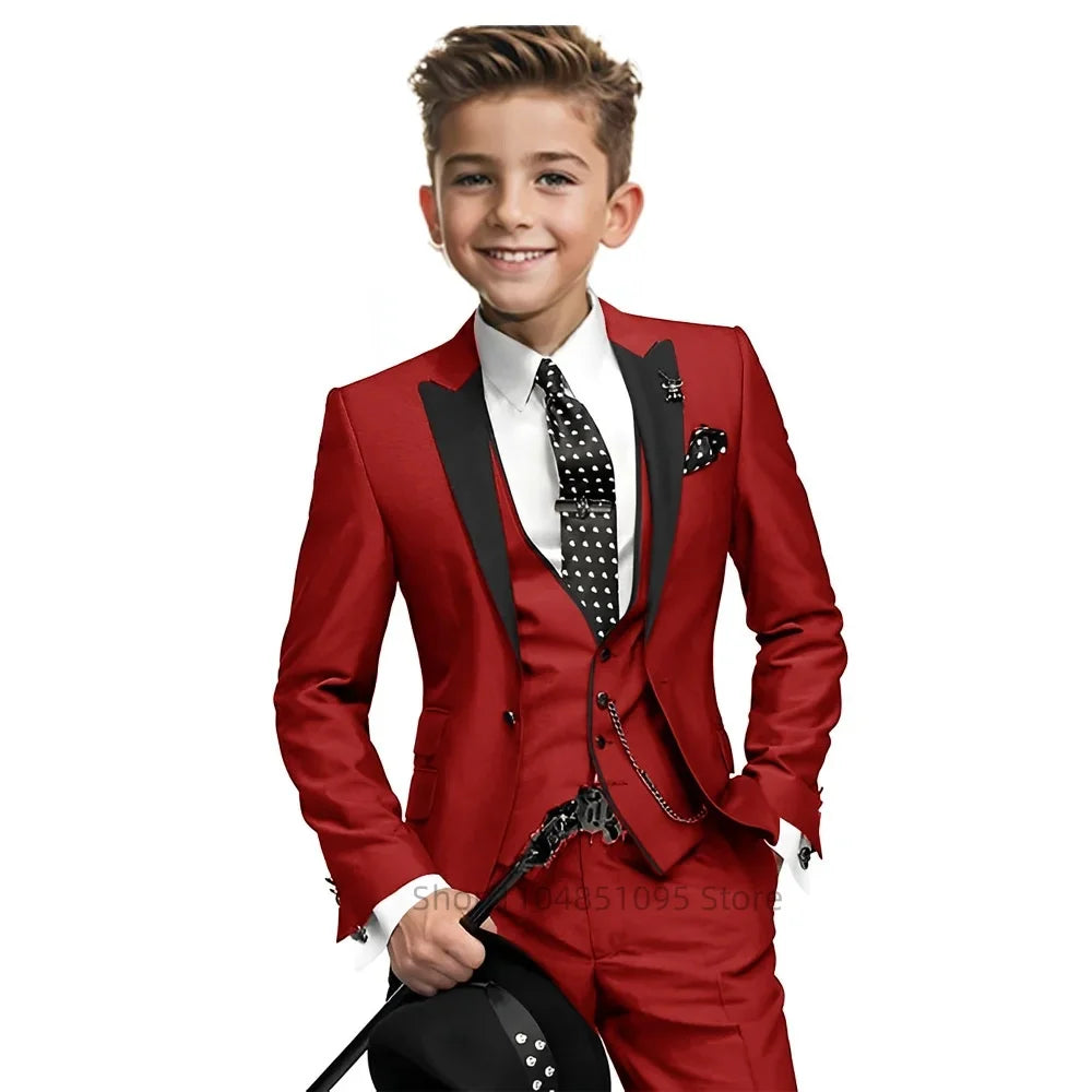 Gentleman Tuxedo Outfit for Boys 2-18 Years High Quality Boys' 3-Piece Suit 3Pcs Wedding Birthday Party Blazer Vest Pants Sets