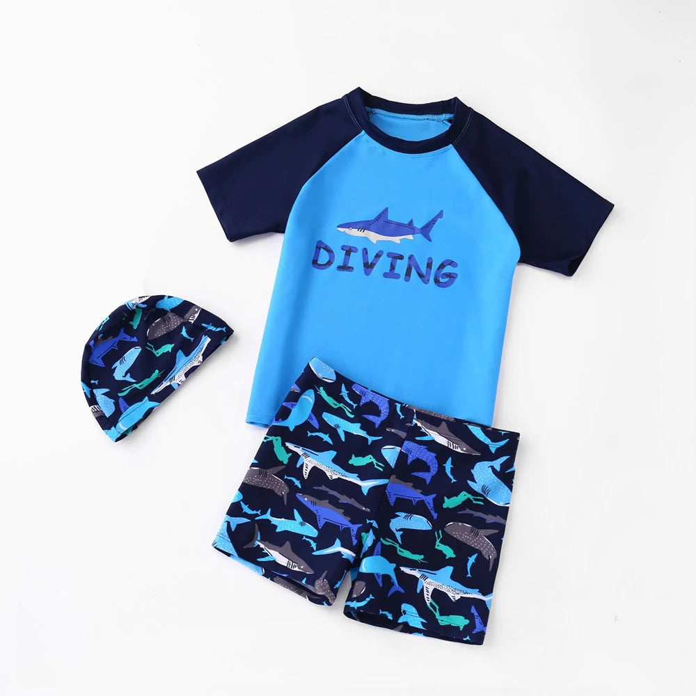 Summer Children's Swimsuit Boys Split Short Sleeve Swimming Suit Teenage Cartoon Quick Drying Bathing Suits Boys Swimsuit Set