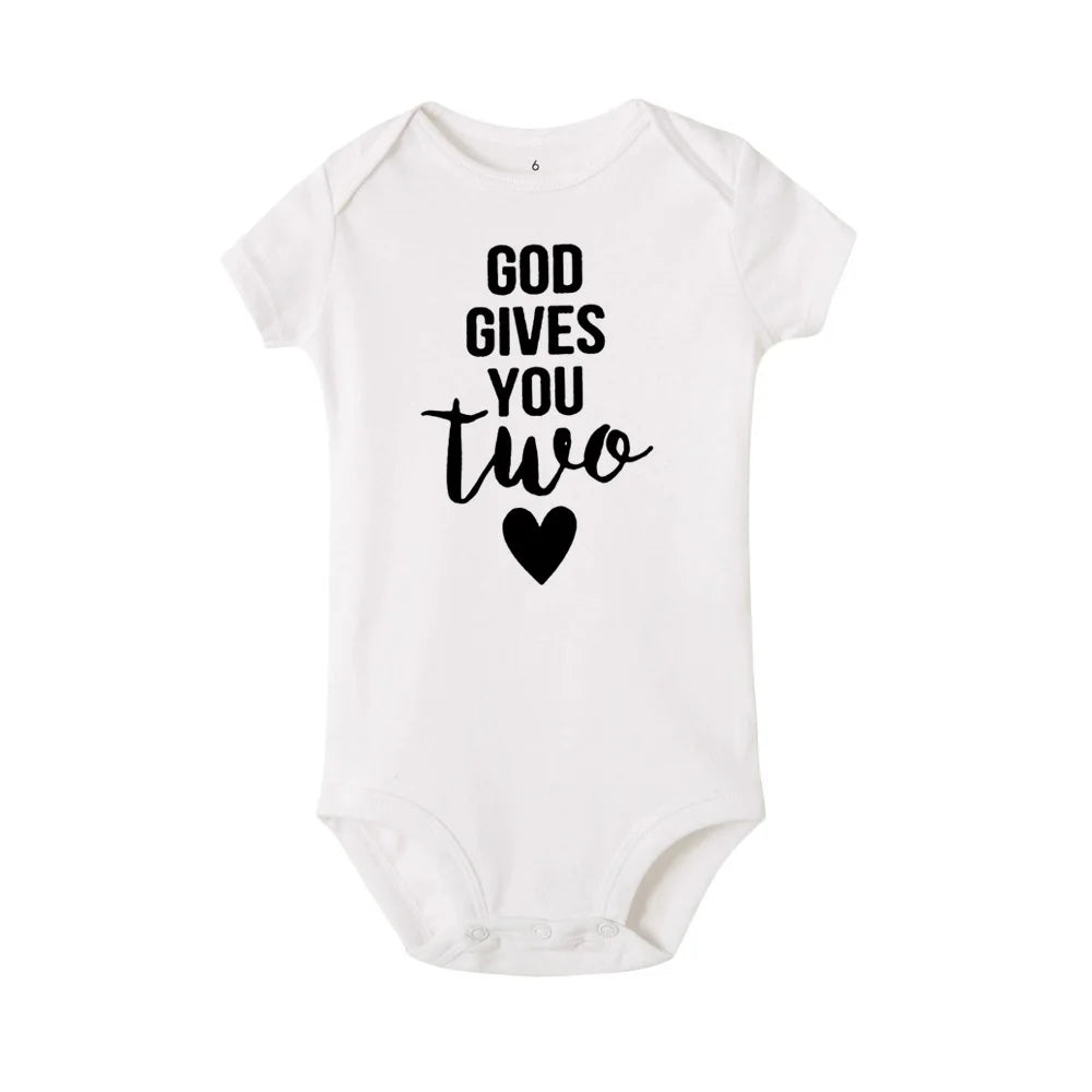 Twins Newborn Baby Bodysuit Summer Infant Baby Born Short Sleeve Clothes Boys Girls Jumpsuit Pregnancy Announcement Twins Gifts
