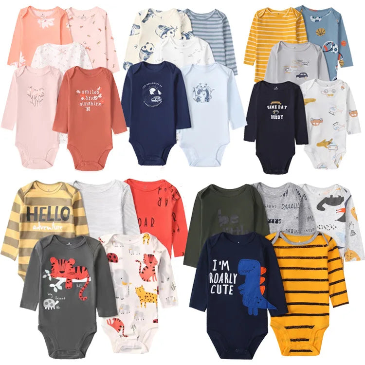 100% Cotton Soft Breathable Baby Bodysuits Long Sleeve Newborn Infant Boys Girls Onesies Rompers Bebe Clothes Baby Shower Gifts