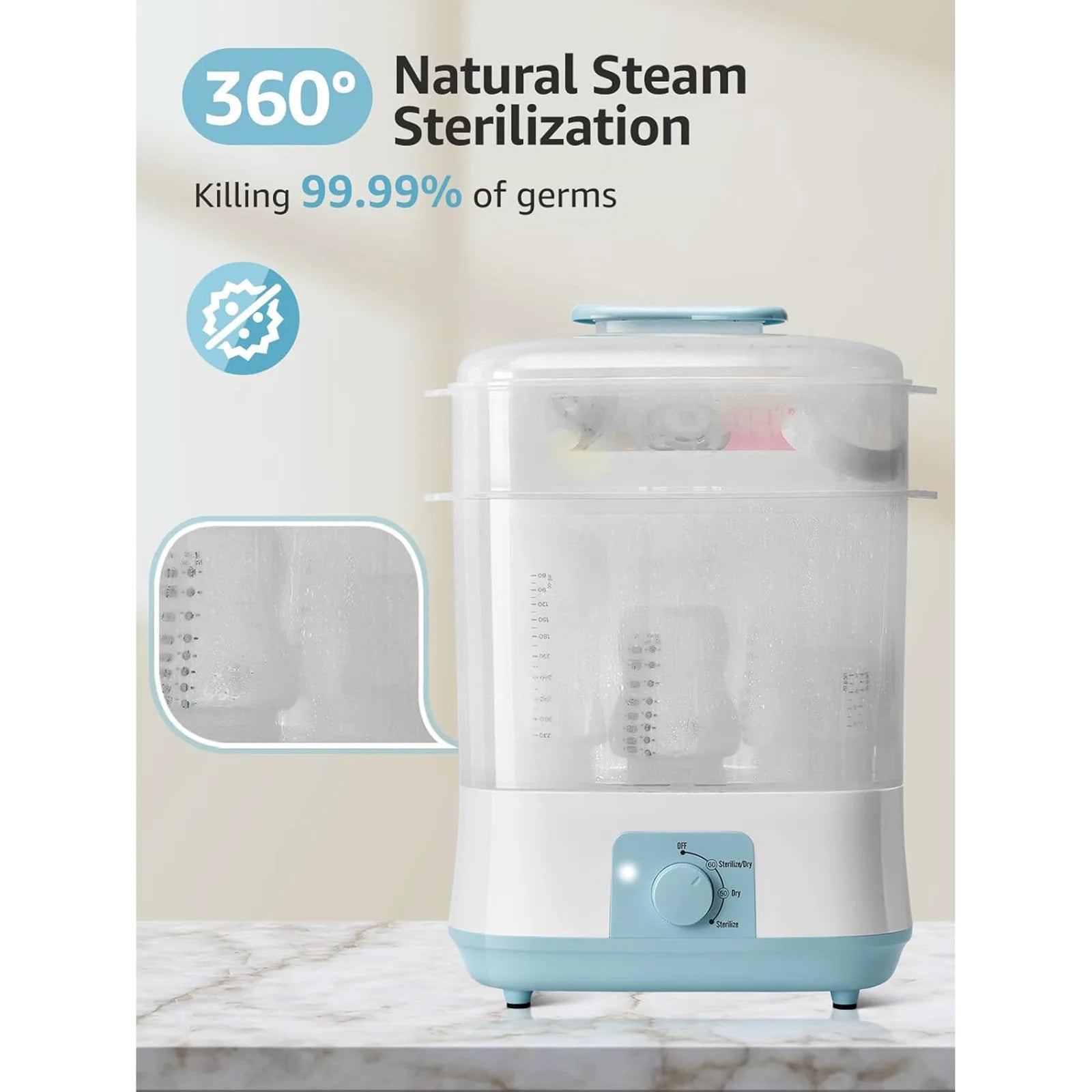 Large Capacity Baby Bottle Sterilizer And Dryer 2-in-1 Electric Steam Sterilization Machine for Infant Kids Feeding Newborn