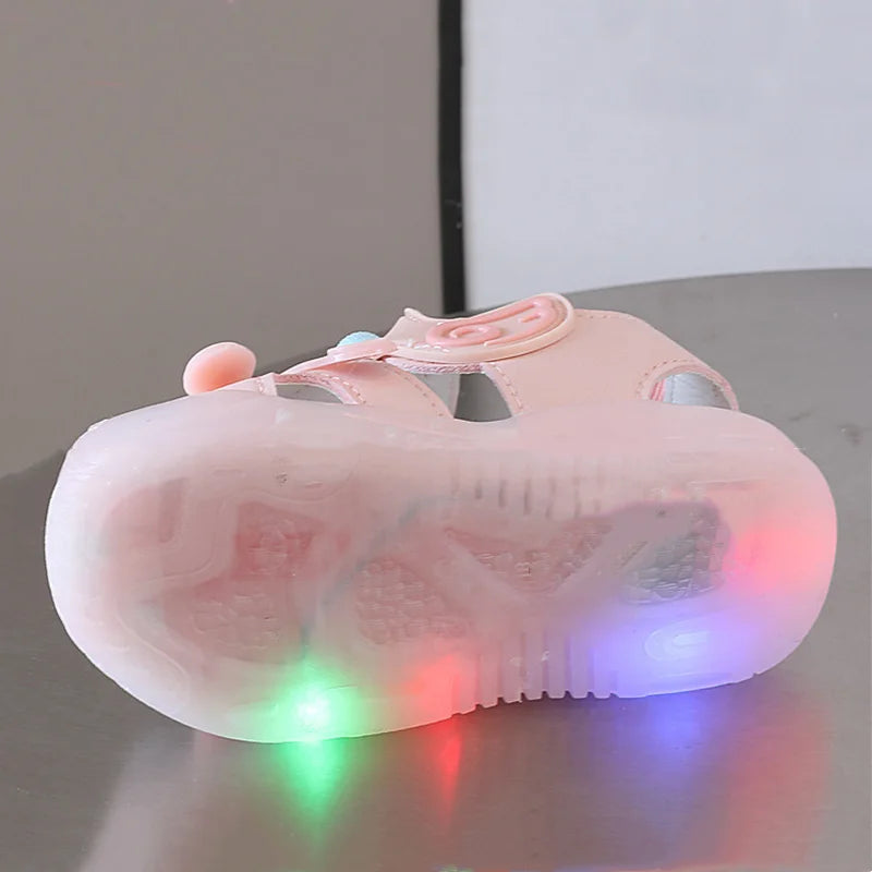 Little Duck Light-up LED Sandals for First Walker Anti-kick Baby Shoes for 0-3 Years Old Prewalker Soft Sole Cartoon for Girl