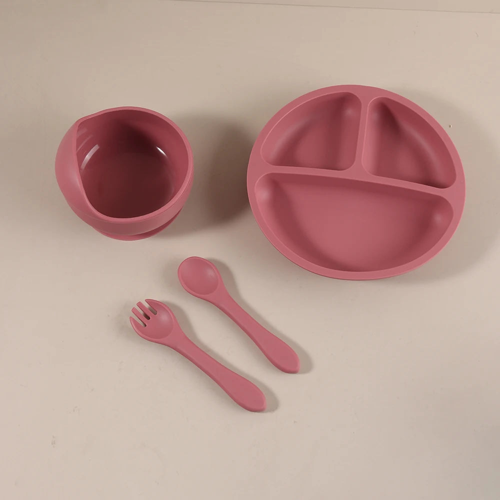 2025 baby feeding plate 3 grids divided sauction bowl spoon fork set boy girl tableware