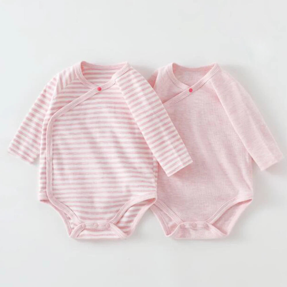 2 Pieces Baby Girl Bodysuit Long Sleeve Cotton Striped Solid Color Spring Autumn Winter Baby Boy Romper Unisex Newborn Clothes