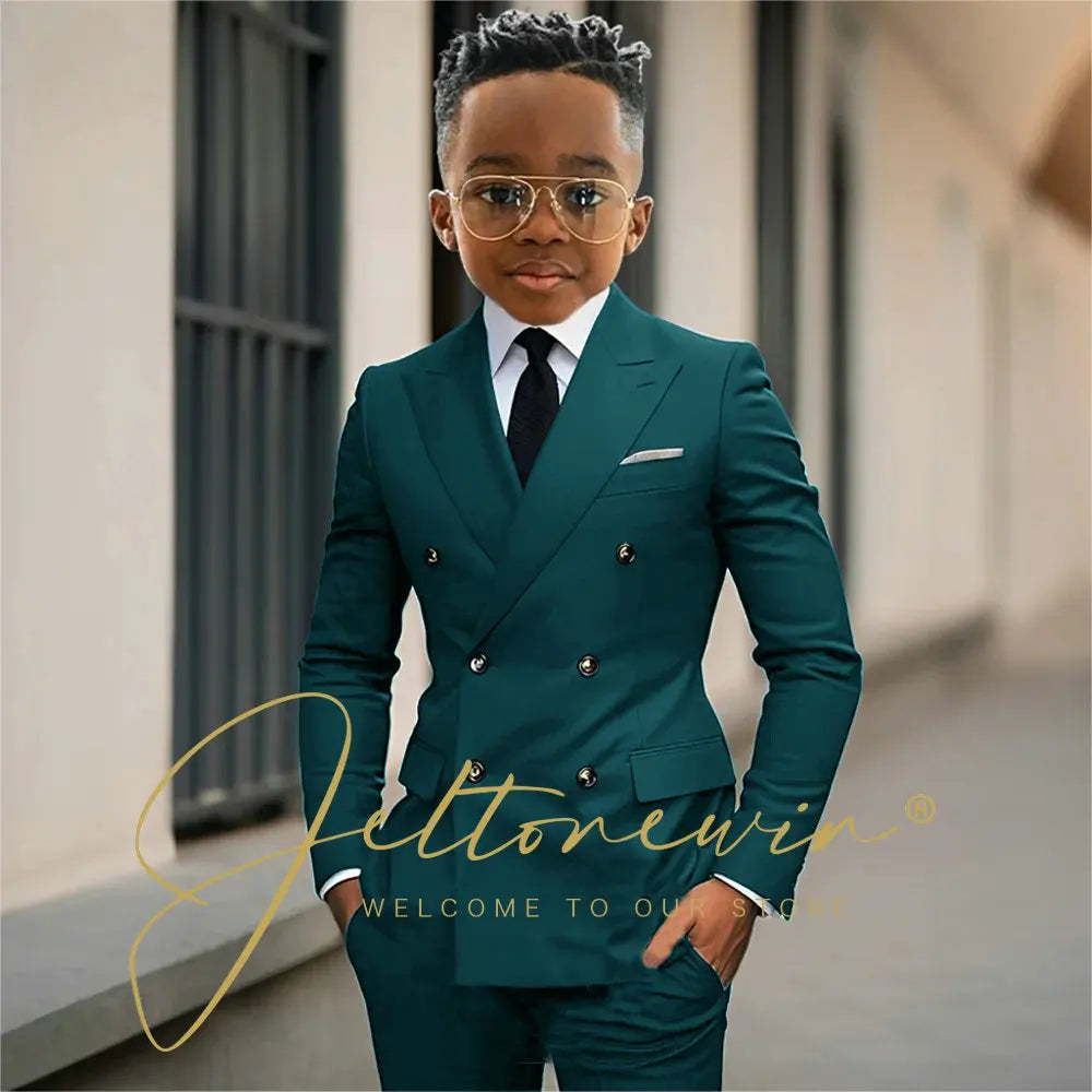 Boy's Beige Suit Set Double Breasted Blazer Pants 2 Pieces Classic kids Wedding Tuxedos Children Party Suits outfits