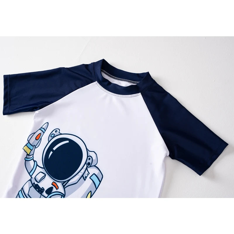 Summer Children's Swimsuit Boys Split Short Sleeve Swimming Suit Teenage Cartoon Quick Drying Bathing Suits Boys Swimsuit Set
