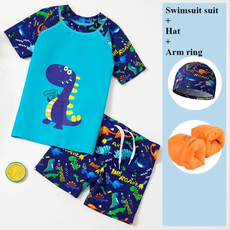 2025 Kids Boys Girls Swimwear Set Clothes Children Cartoon Print Separates Matching Summer Beach Vacation Outfit Casual Wear