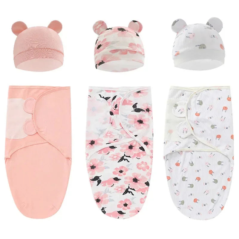 100% Organic Cotton Baby Swaddle Blanket Wrap Hat Set for Infant  Adjustable Newborn Swaddle Baby Swaddle for 0-3 Month