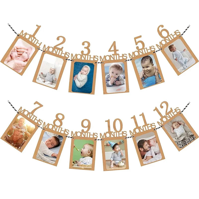 Baby 1st Birthday Decoration Photo Banner 12Months Photo Props Boy Girl One Year First Birthday Party Photograph Bunting Garland