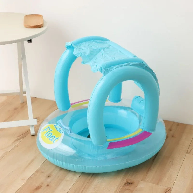 Baby Summer Swimming Ring Inflatable Toys with Handle Outdoor Sunshade Floating Seat Pool Swim Sports Water Toys for Kids