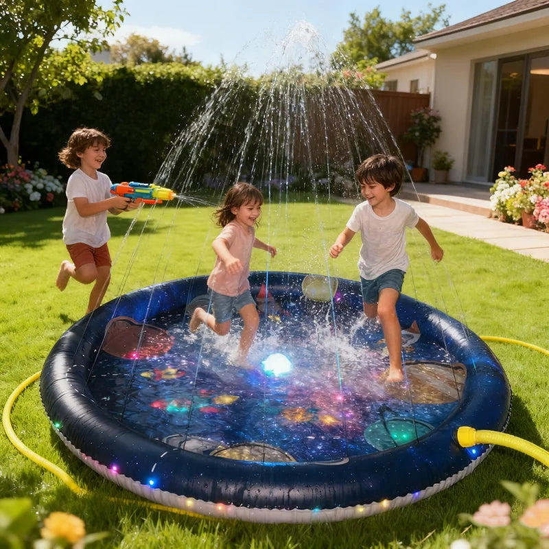 Outdoor Children's Water Sprayer, 3-in-1 Water Play Mat and Baby Swimming Pool Suitable for Toddlers, 60inch Water Toys, Suitable for Boys and Girls Aged 1 to 5 Years, Water Play Mat