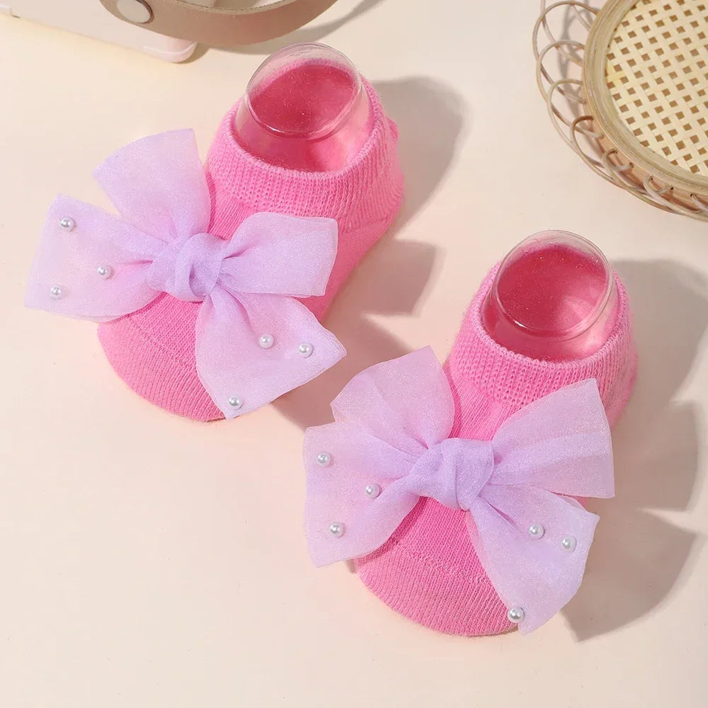 Pretty Newborn Baby Girls Socks Cute Flowers Toddler Princess Anti-skid Leather Soles Infant Soft Elastic Floral Sock Gifts