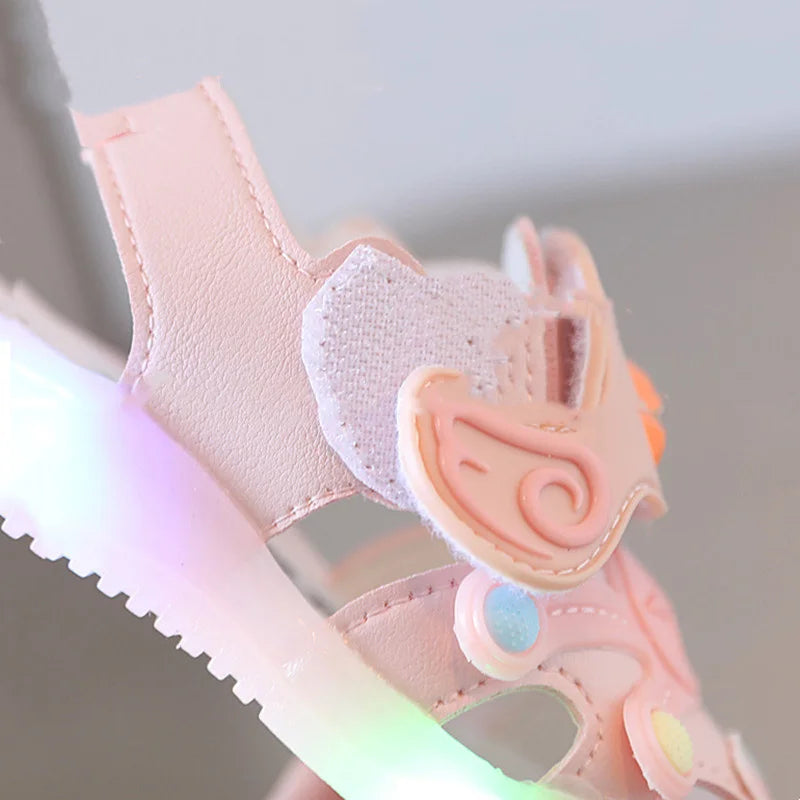 Little Duck Light-up LED Sandals for First Walker Anti-kick Baby Shoes for 0-3 Years Old Prewalker Soft Sole Cartoon for Girl