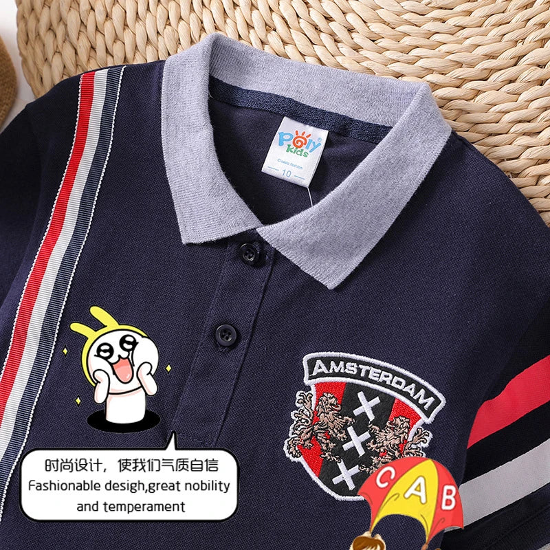 baby Boys T-Shirts Summer Short Sleeve T Shirts Childrens Turn-Down Collar Tops Kids Embroidery casual Clothing Girl cotton Tees