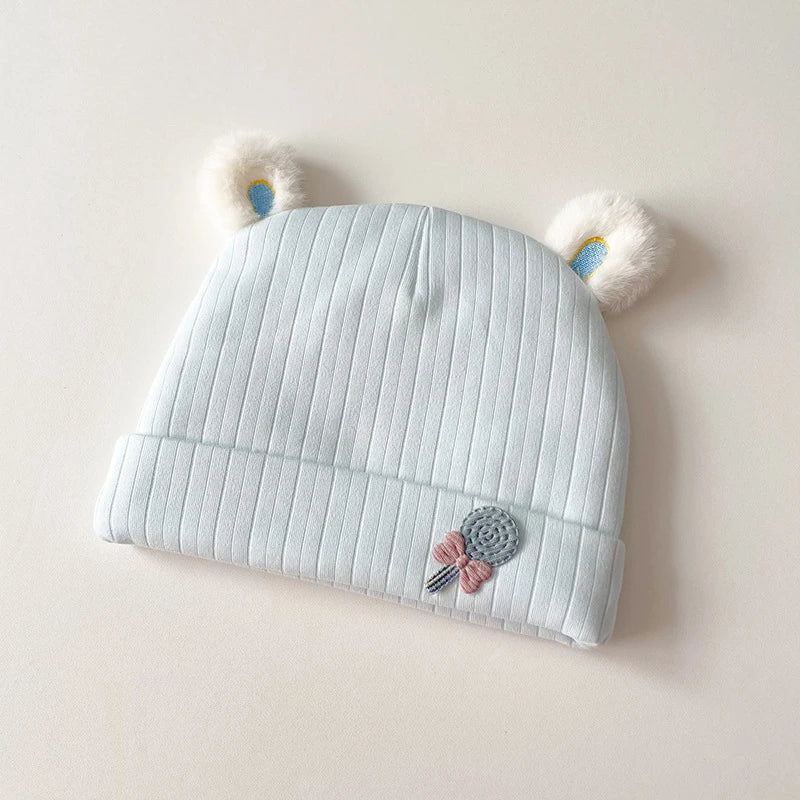 0-3 Months Newborn Fetal Hats Korean Cute Soft Cotton Boy Girl Autumn Winter Warm Beanies Caps Solid Color Infant Kids Bonnets
