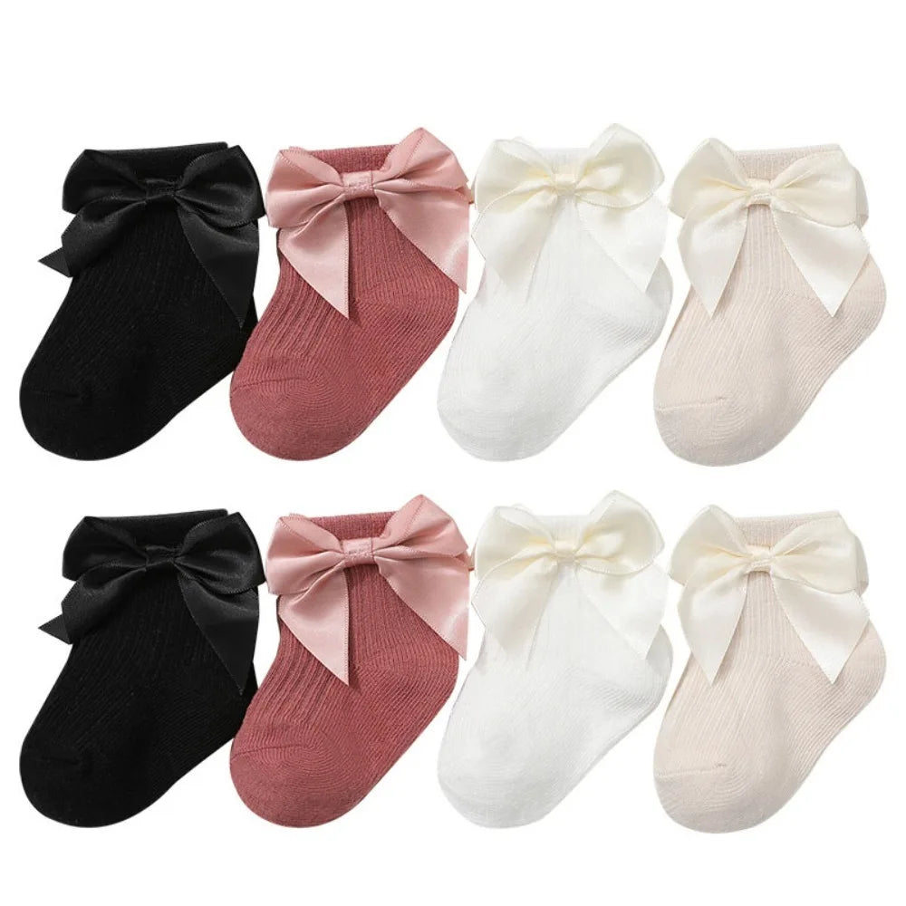 8Pairs Soft Bowknot Baby Cotton Socks Breathable Stripe Toddle Short Tube Socks Autumn Spring Cute Infant Solid Socks Gifts