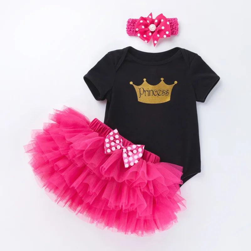My First Birthday Outfit Baby Girl Black Bodysuit Cake Smash Skirt Headband Sweet Baby Girl One Year Birthday Party Clothes