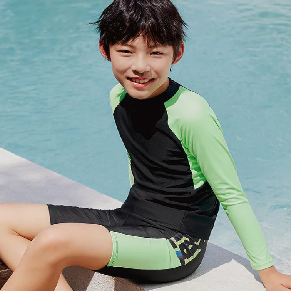 Boys Two Piece Rash Guard Swimsuits Kids Long Sleeve Sunsuit Swimwear Sets Boys Swimsuits UPF50+UV Swimwear Kids 7-14 Years