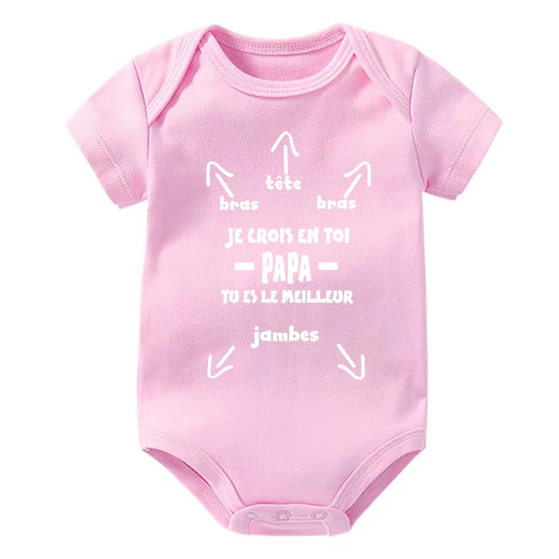 Papa Tu Es Le Meilleur Baby Bodysuit Cute Summer Baby Romper Body Baby Boys Girls Clothes Outfits Cotton Baby Wear Dad's Gift