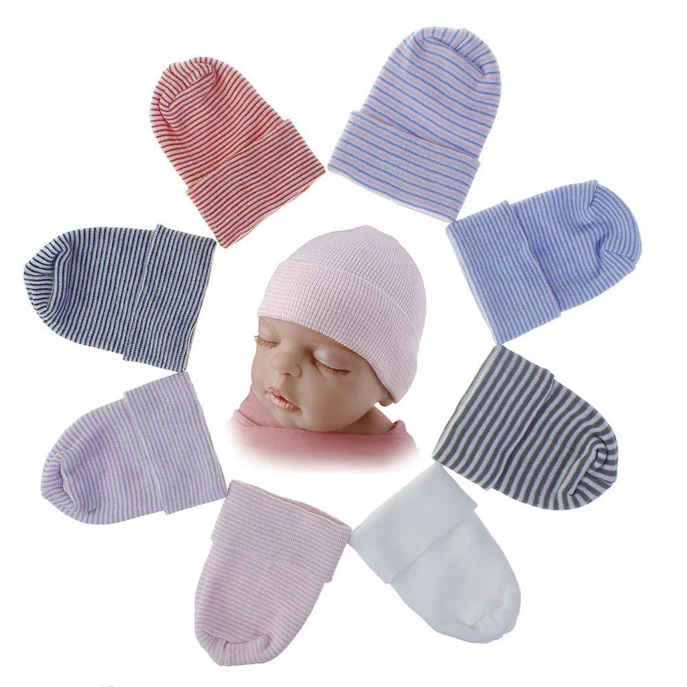 Double Layer Newborn Hospital Hat Baby Hats Nursery Beanie Cap with Bow Cute Striped Infant Hat Soft Turban Hats for Baby Girls
