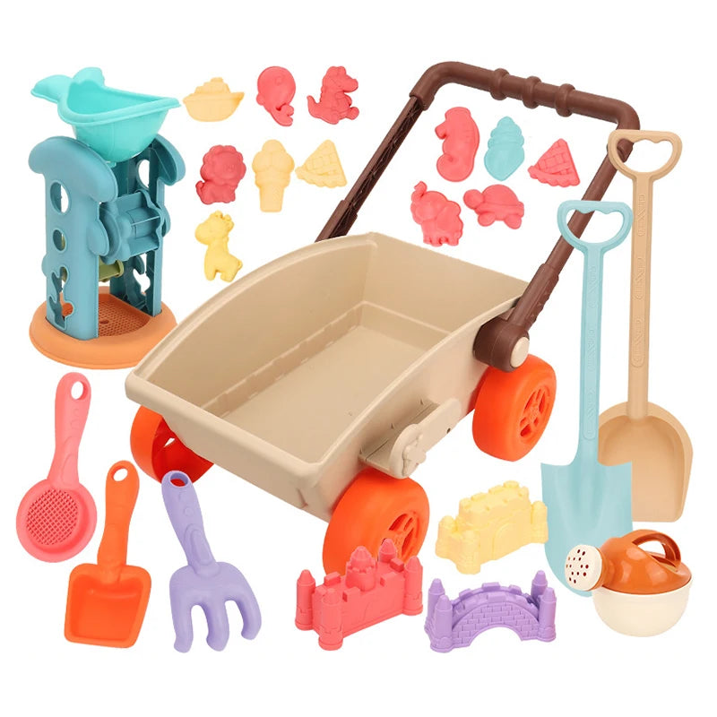 Children Beach Sand Play Tool Set Sand Bucket Sieve Funnel Sand Shovel Sand Wagon Watering Can Summer Outdoor Beach Toy for Kids