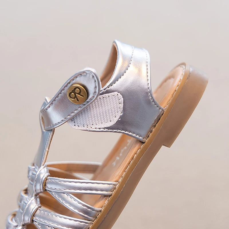 Kids Leather Cage Sandals for Girls 2025 Summer New Toddler Beach Vacation Shoes Non-slip Soft Sole Retro Garden Wedding Flats