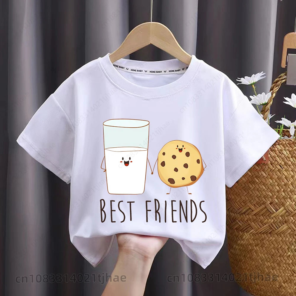 Funny Best Friend Twins Kids T-shirt for Baby Sandwich and Hamburger Food Tshirt Casual Shirt Tops Twins Brother Sister Tees