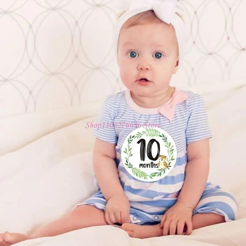 R6FD Baby Memorial Month Stickers Monthly Record Cartoon Animal Floral Print Stickers