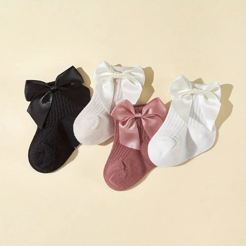 8Pairs Kawaii Bowknot Baby Cotton Socks Breathable Autumn Spring Toddle Short Tube Socks Cute Stripe Infant Solid Socks Gifts