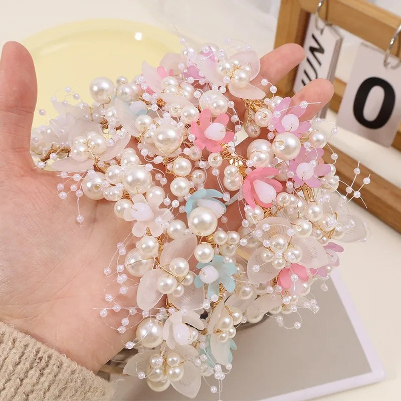 Elegant Children Pearl Headbands Women Bridal Wedding Headband Hair Headdress Flowers Bride Garland Head Hoop Hair Jewelry Gifts