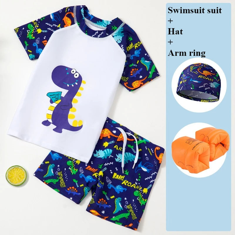 2025 Kids Boys Girls Swimwear Set Clothes Children Cartoon Print Separates Matching Summer Beach Vacation Outfit Casual Wear