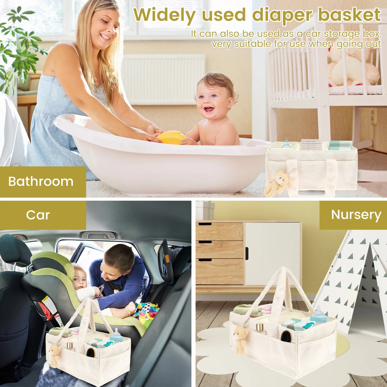 Diaper Bag for Baby Newborn Portable Diaper Caddy Organizer with Handle Large Pocket Diaper Bags Organizer for Baby Care