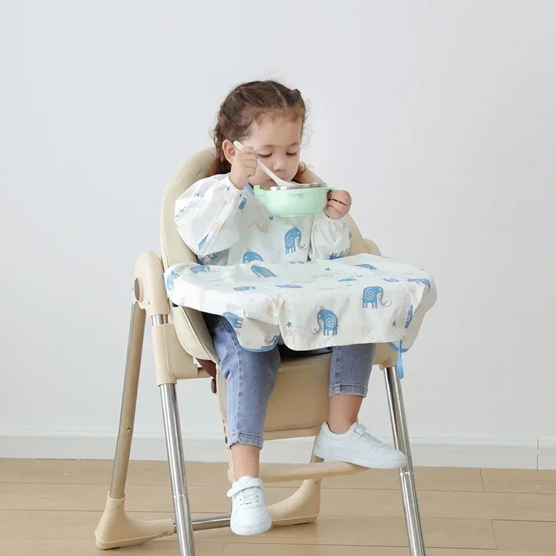 Machine Washable Adjustable Straps Baby Feeding Burp Cloths Breathable Baby Bib Spill-Proof Waterproof Long Sleeve Weaning Bib