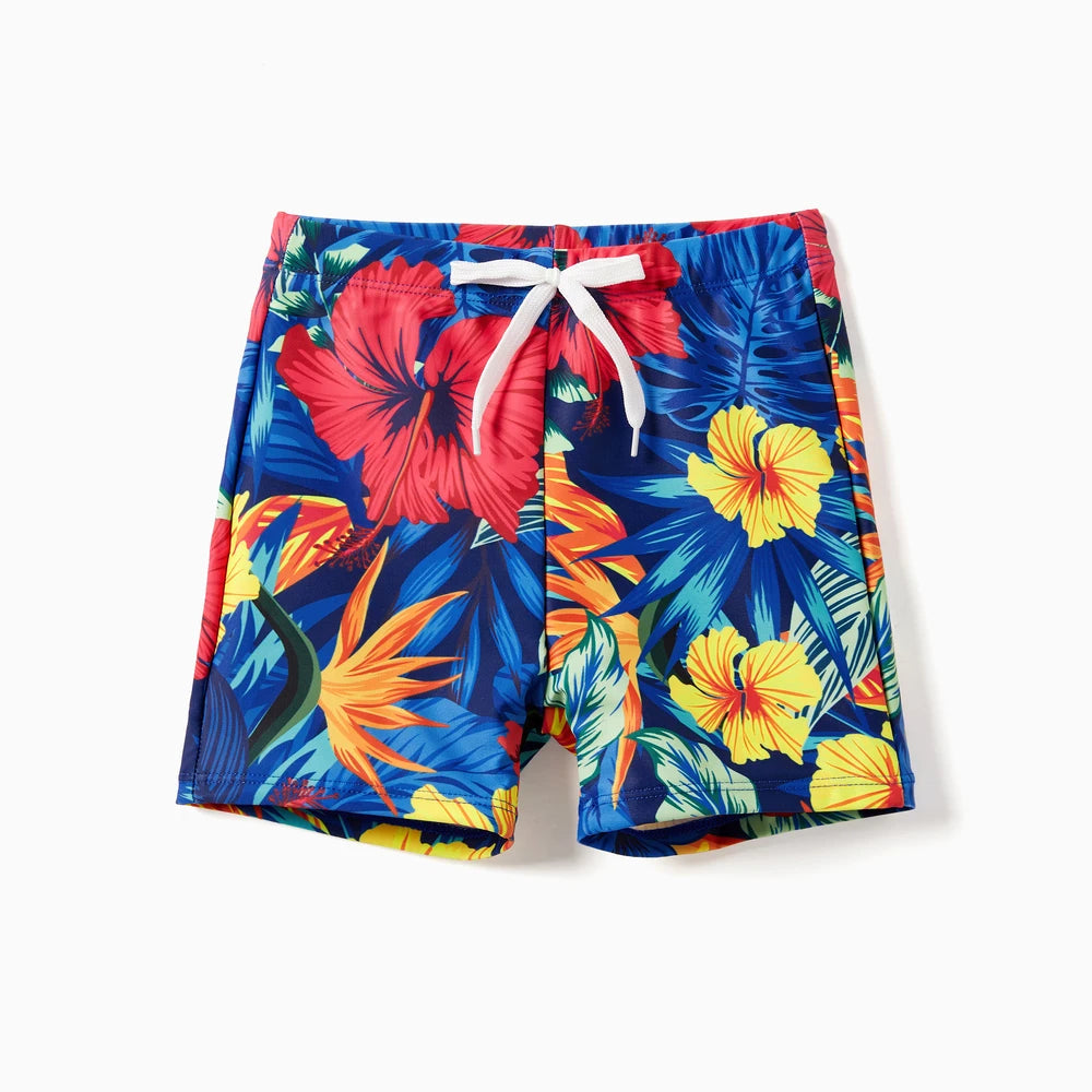 Family Matching Swimwear Set, Sexy Plants Floral Design, Fabric Stitching, Medium Thickness