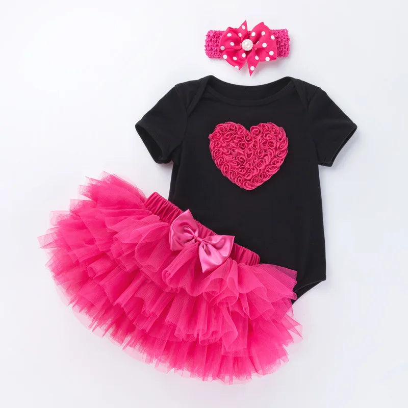 My First Birthday Outfit Baby Girl Black Bodysuit Cake Smash Skirt Headband Sweet Baby Girl One Year Birthday Party Clothes