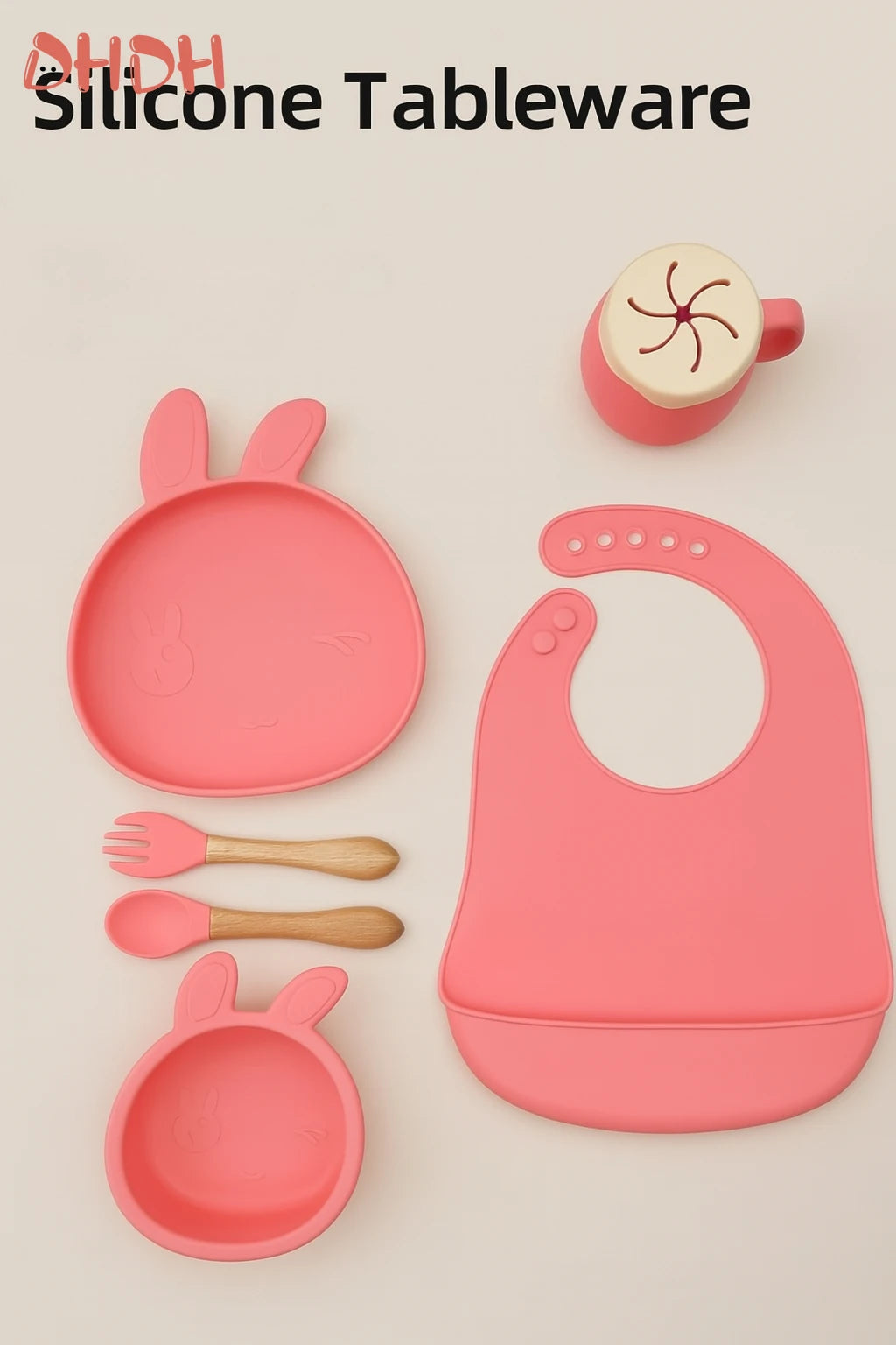 Baby Feeding Set | Silicone Bowl with Suction, Bib, Cup, Fork & Spoon | Infant Tableware Kids Plate BPA-Free Baby Dishes Set