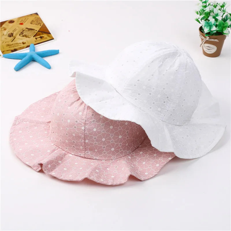 Summer Baby Sun Hat Floral Ruffle Toddler Girls Bucket Hat Solid Color Wide Brim Kids Travel Beach Fisherman Cap