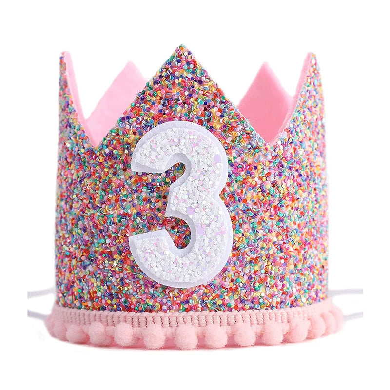 1st Birthday Party Decor Hat Kids 1 2 3 Year Happy Birthday Boy Girl First Birthday Party Baby Shower Decor Pink Kids Crown Hat