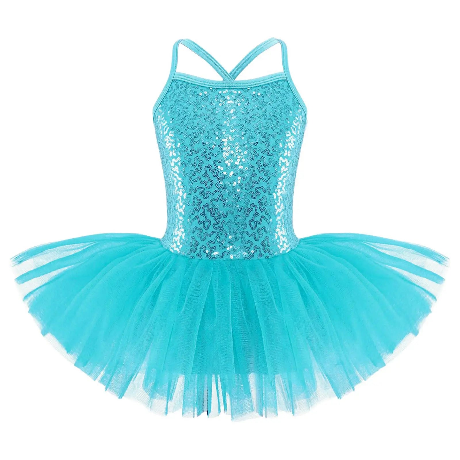 Kids Girls Ballet Tutu Dress Sequin Cross Strap Sleeveless Performance Costume Gymnastics Sequined Ballerina Leotard Gown Outfit