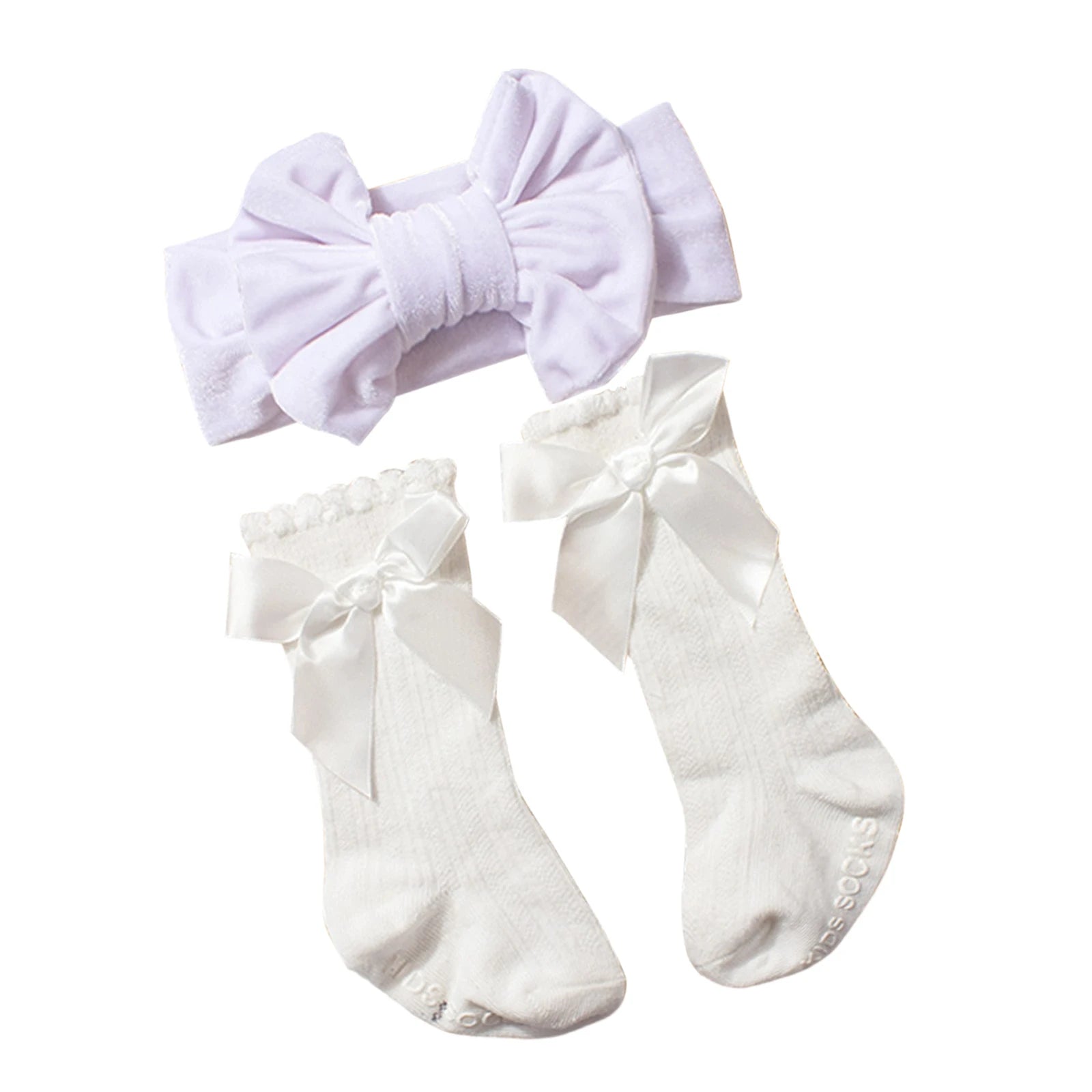 Baby Girls Socks Headband Set Breathable Knit Bow Princess Socks for Party, Wedding, Photography