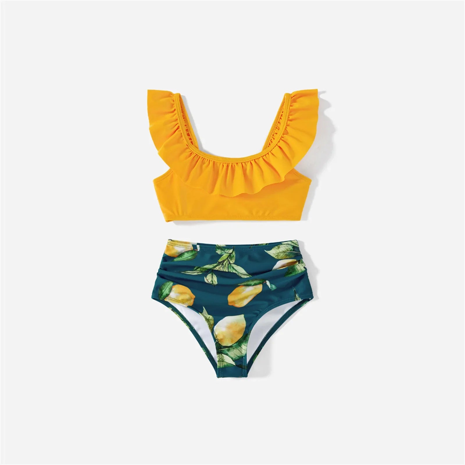 PatPat Family Matching Allover Lemon Print and Solid Halter Neck Two-piece Swimsuit or Swim Trunks Shorts Suitable for Summer