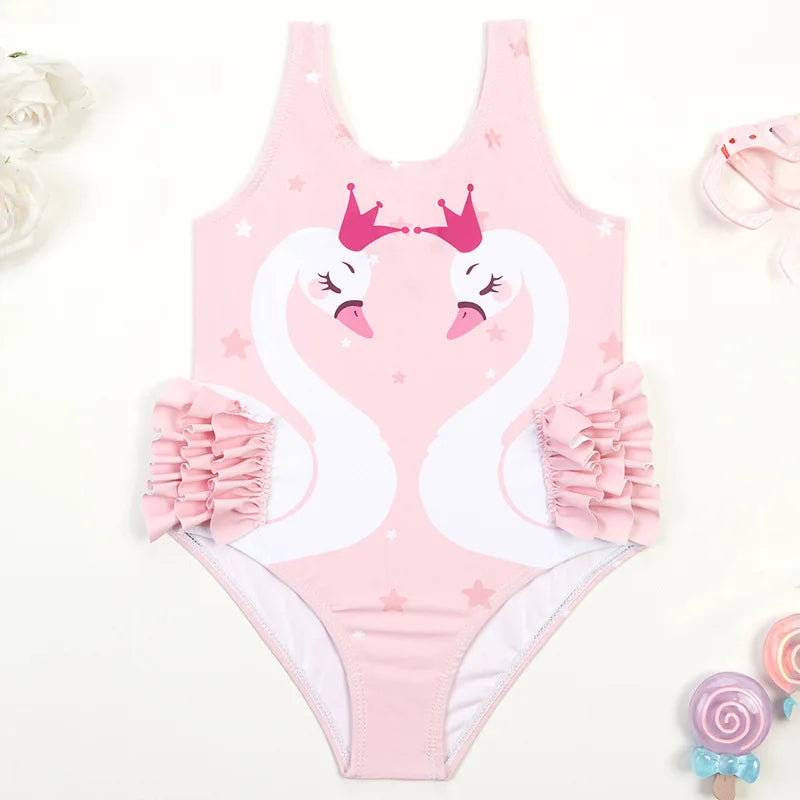 2026 Summer Children Swimsuit 2-8Years Girls Swimsuit Infant Baby Cute Cartoon Sleeveless Bikini Briefs One-piece Swimsuit